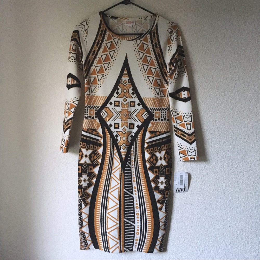 LuLaRoe Elegant Debbie Dress | Metallic Gold Aztec
